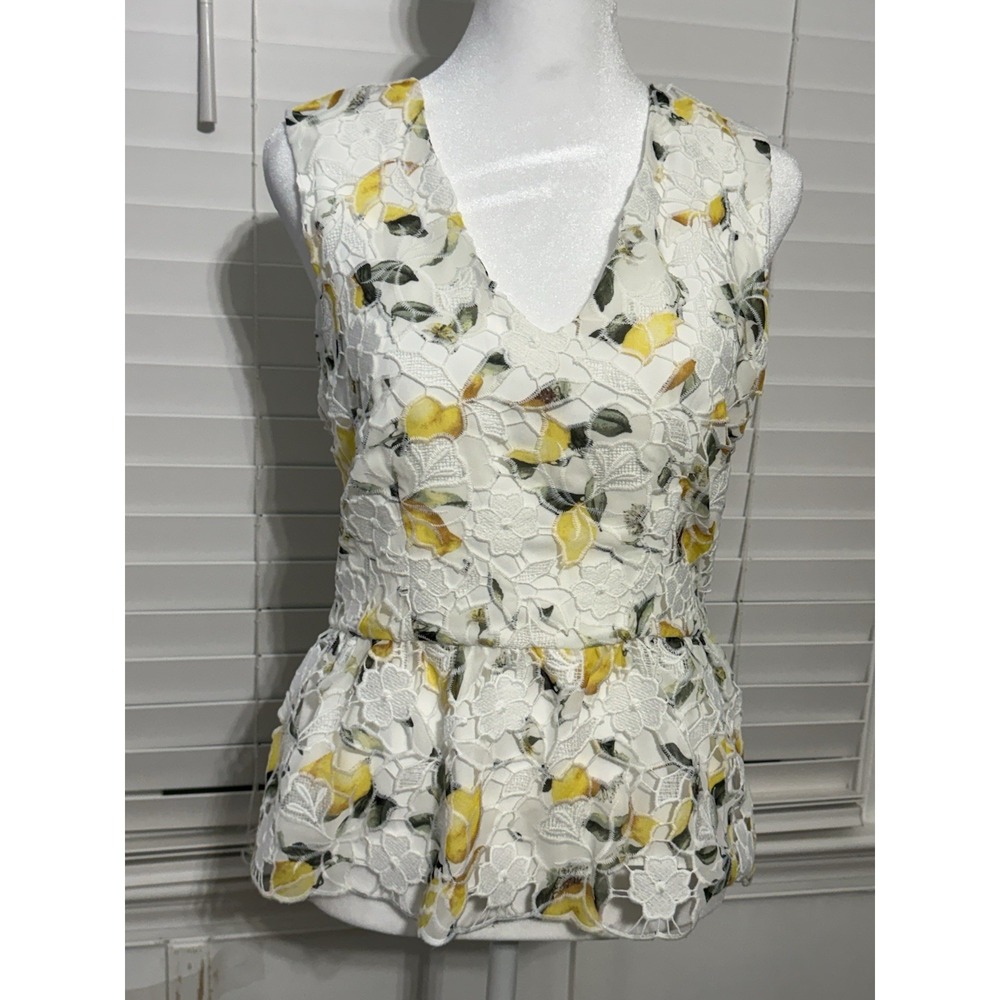 White House Black Market Embroidered Ruffle Lace Floral Blouse Sleeveless 4